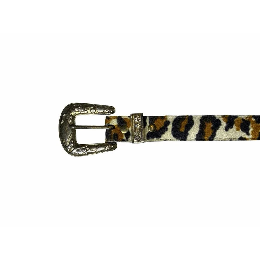 Women's Leppard animal print belt 34 inches silver tone buckle